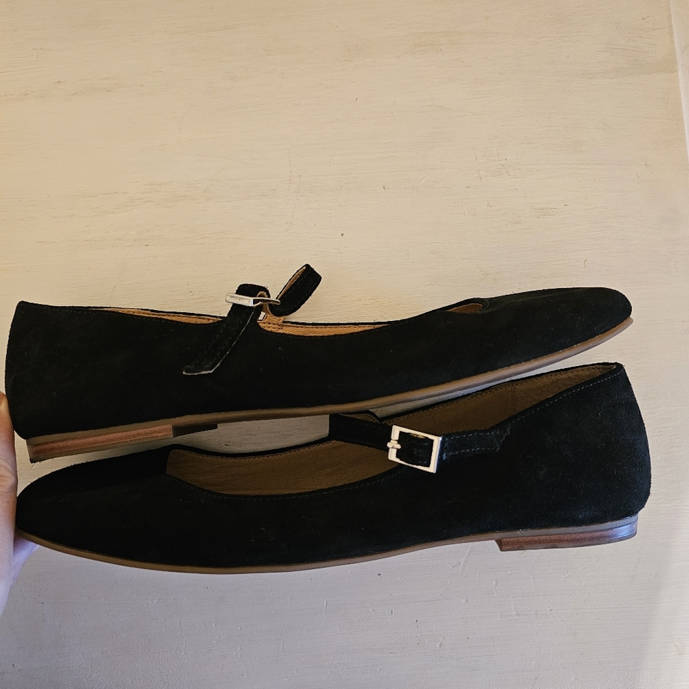 Crown Vintage Sillani Black Suede Mary Jane Ballet Flats 8.5 Balletcore Office - Picture 8 of 9